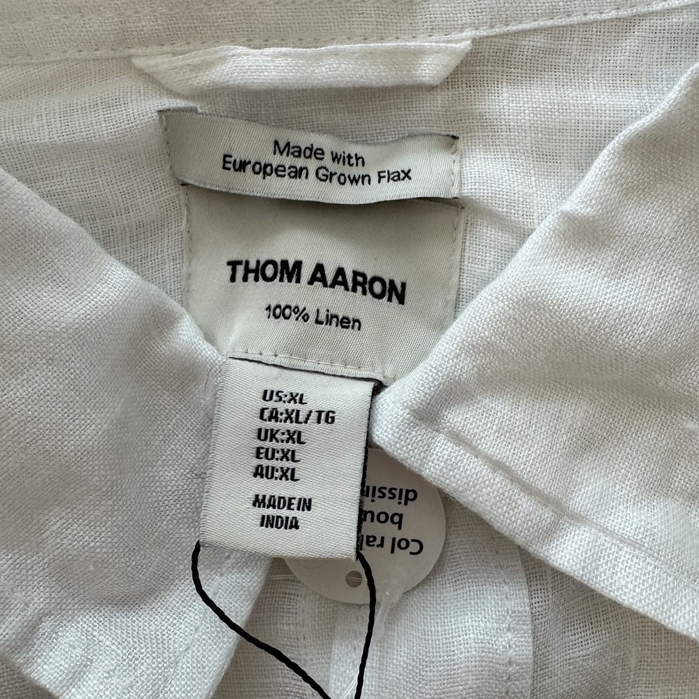 Thom Aaron Men's White Button Down European Flax 100% Linen Shirt XL Breathable - Picture 4 of 4